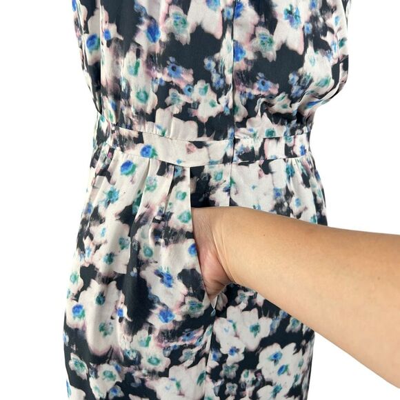 Reiss Sz 8 Medium Dress in Multicolor w Black White and Blue Floral Print Knee-l - Picture 9 of 14